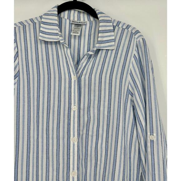 Tommy Bahama Striped Button Up Tunic Shirt Size S Blue White Cotton Blend - Picture 2 of 7